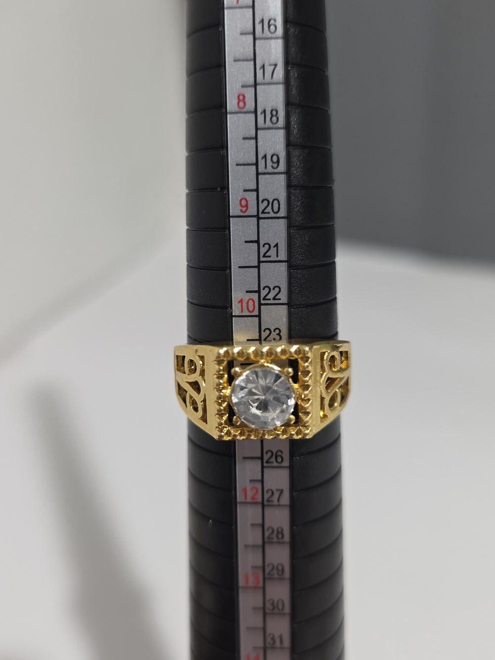 Gold-Tone Filigree Ring with Clear Center Stone Size 11 US